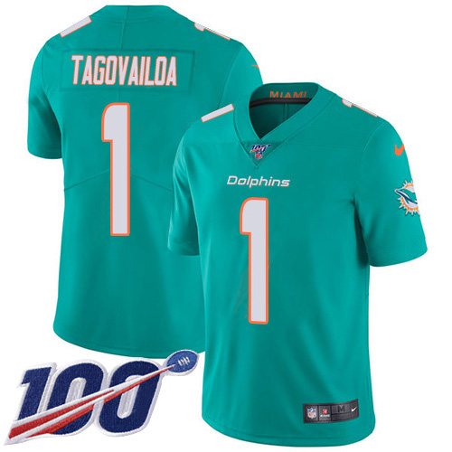 Miami Dolphins #1 Tua Tagovailoa Aqua Green Team Color Men Stitched NFL 100th Season Vapor Untouchable Limited Jersey->miami dolphins->NFL Jersey